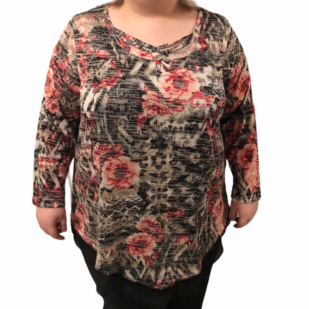 🌸Gray Pink Floral Blouse
